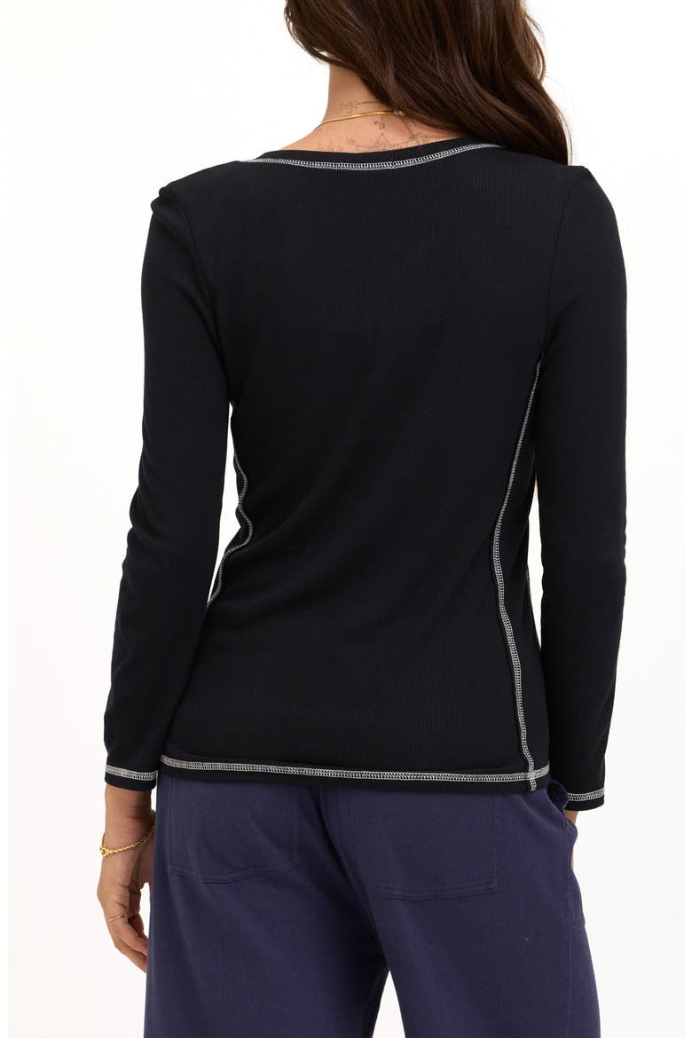 Alida Feather Rib Henley, Alternate, color, BLACK / TAPIOCA