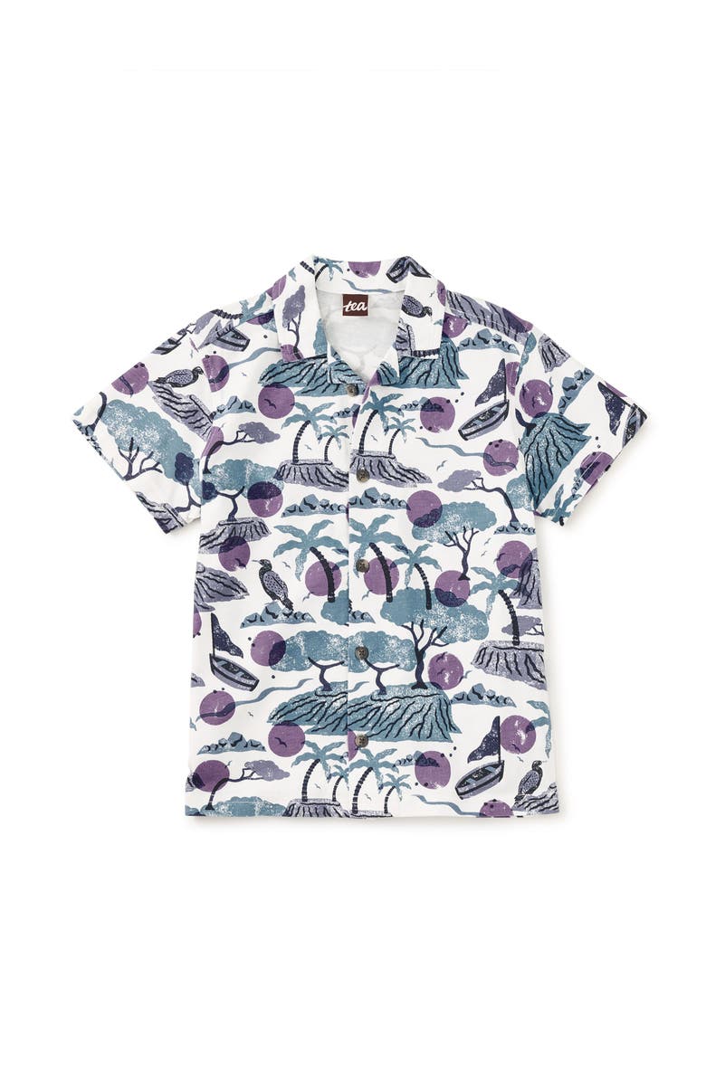Tea Collection Printed Camp Shirt, Main, color, Costa Brava