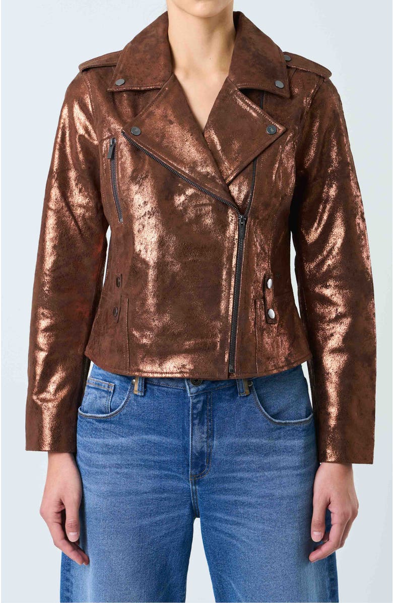 Velez Leather Biker Jacket for Women, Main, color, Brown