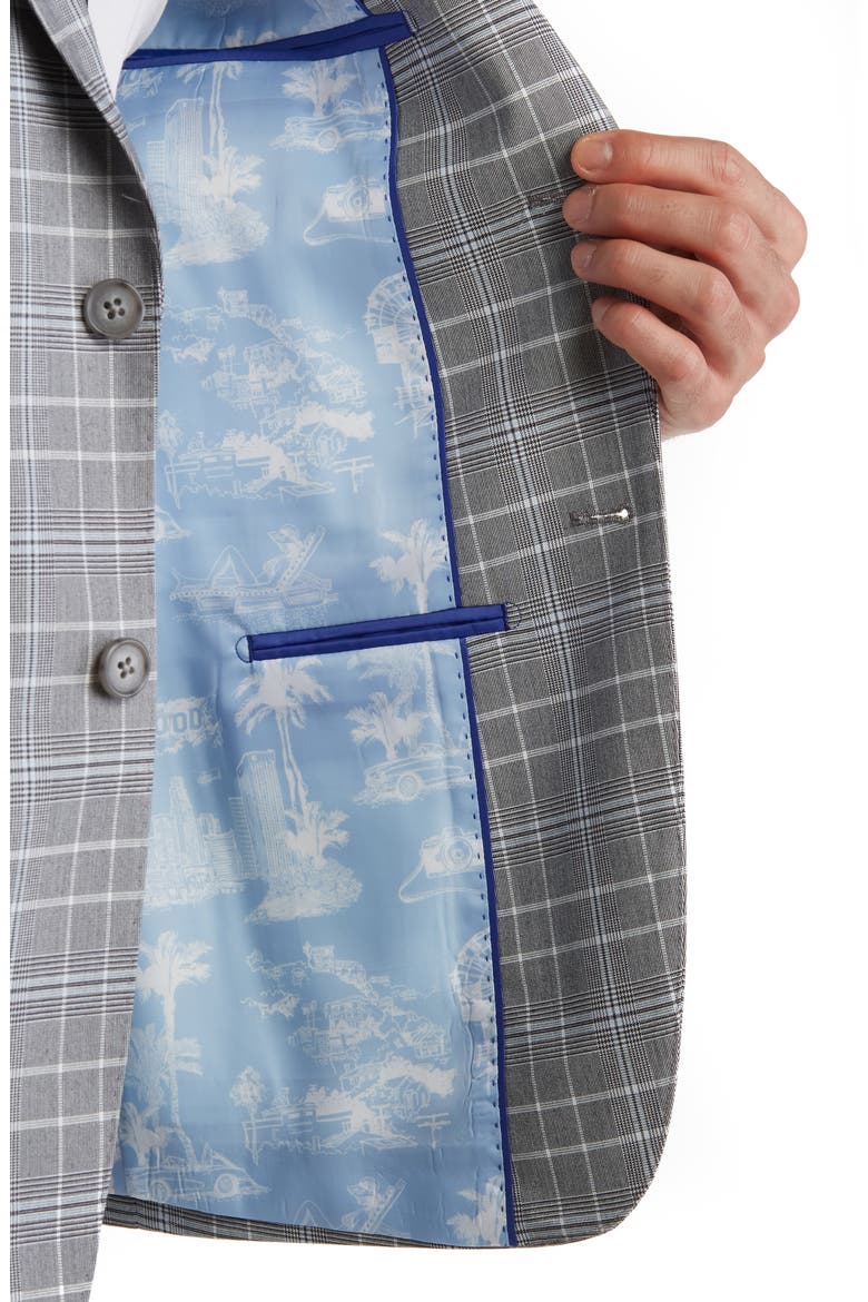 Plaid Two Button Peak Lapel Trim Fit Suit, Alternate, color, GRAY