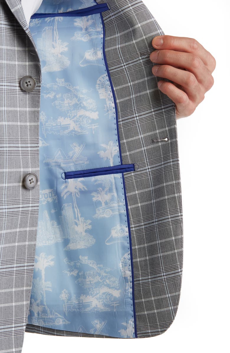 English Laundry Plaid Two Button Peak Lapel Trim Fit Suit, Alternate, color, Gray