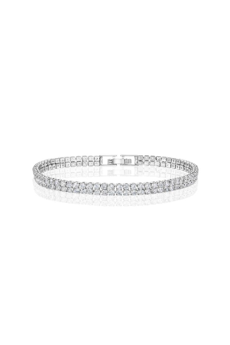Two Row Crystal Tennis Bracelet, Main, color, Silver