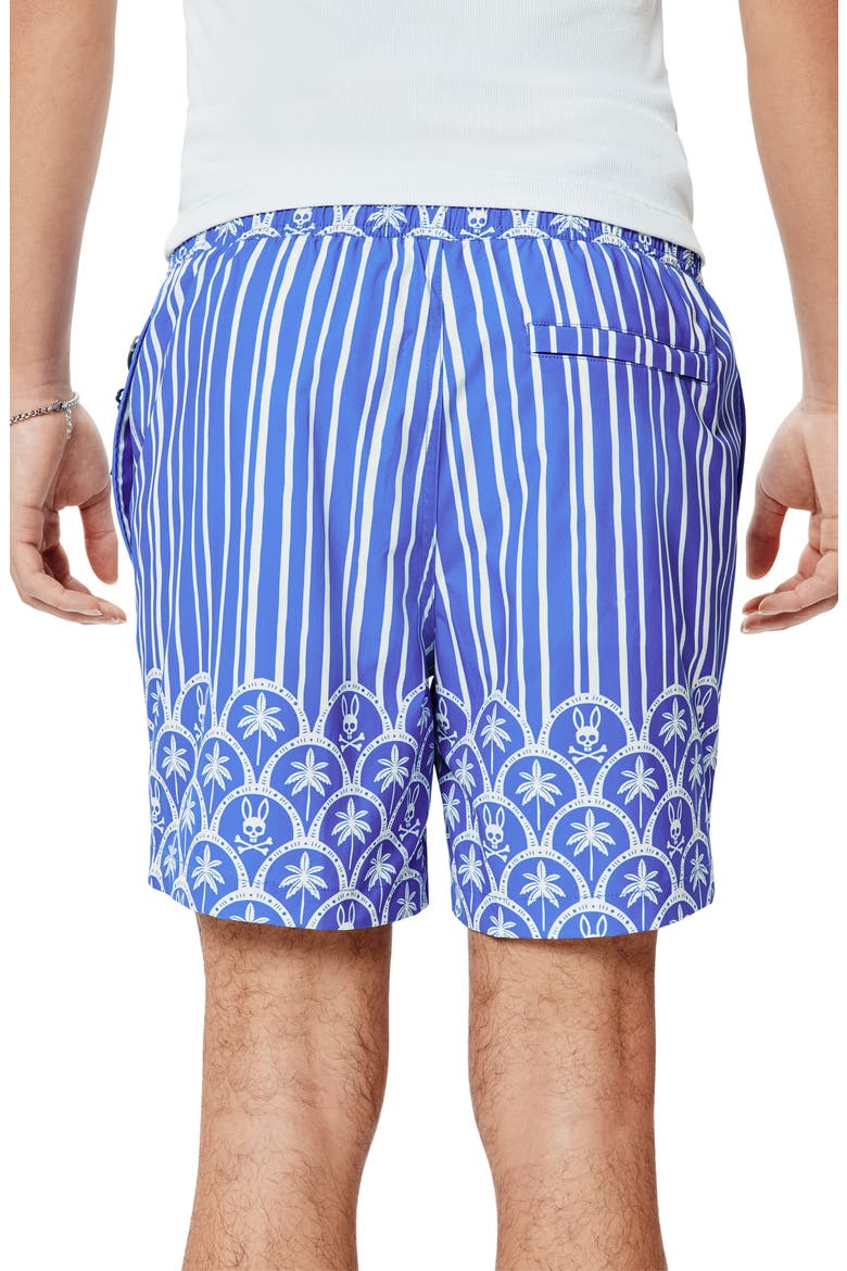 Brad Palm Tree & Bunny Print 6-Inch Swim Trunks, Alternate, color, AMPARO BLUE