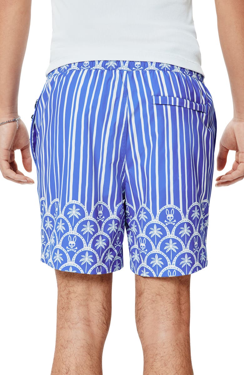 Psycho Bunny Brad Palm Tree & Bunny Print 6-Inch Swim Trunks, Alternate, color, 