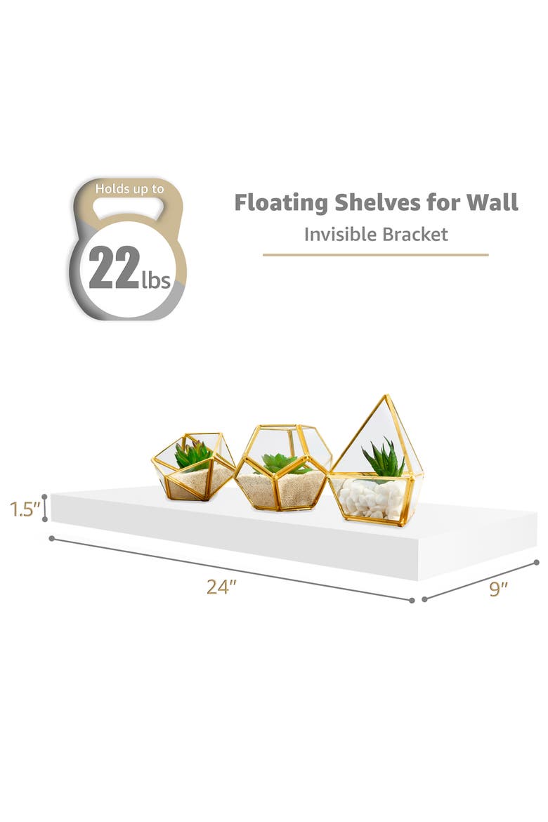24" x 9" Set of 4 Floating Wall Shelves, Alternate, color, WHITE