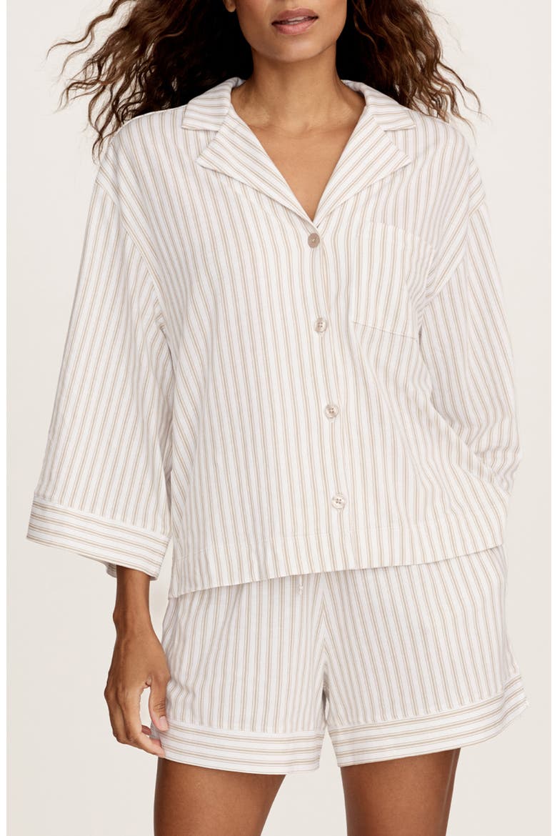 Olivia Stripe Pima Cotton Short Pajamas, Main, color, BEIGE