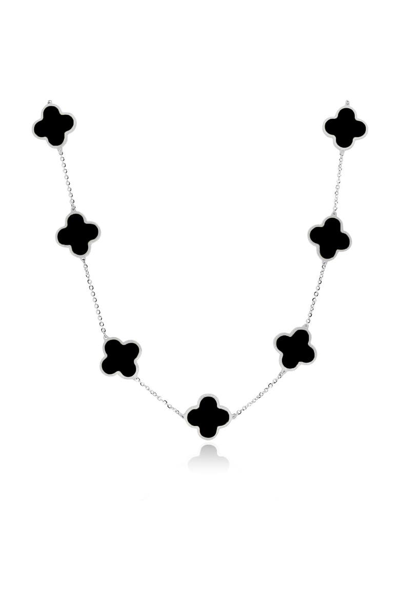 Large Onyx Clover Necklace, Main, color, Onyx/ White Gold