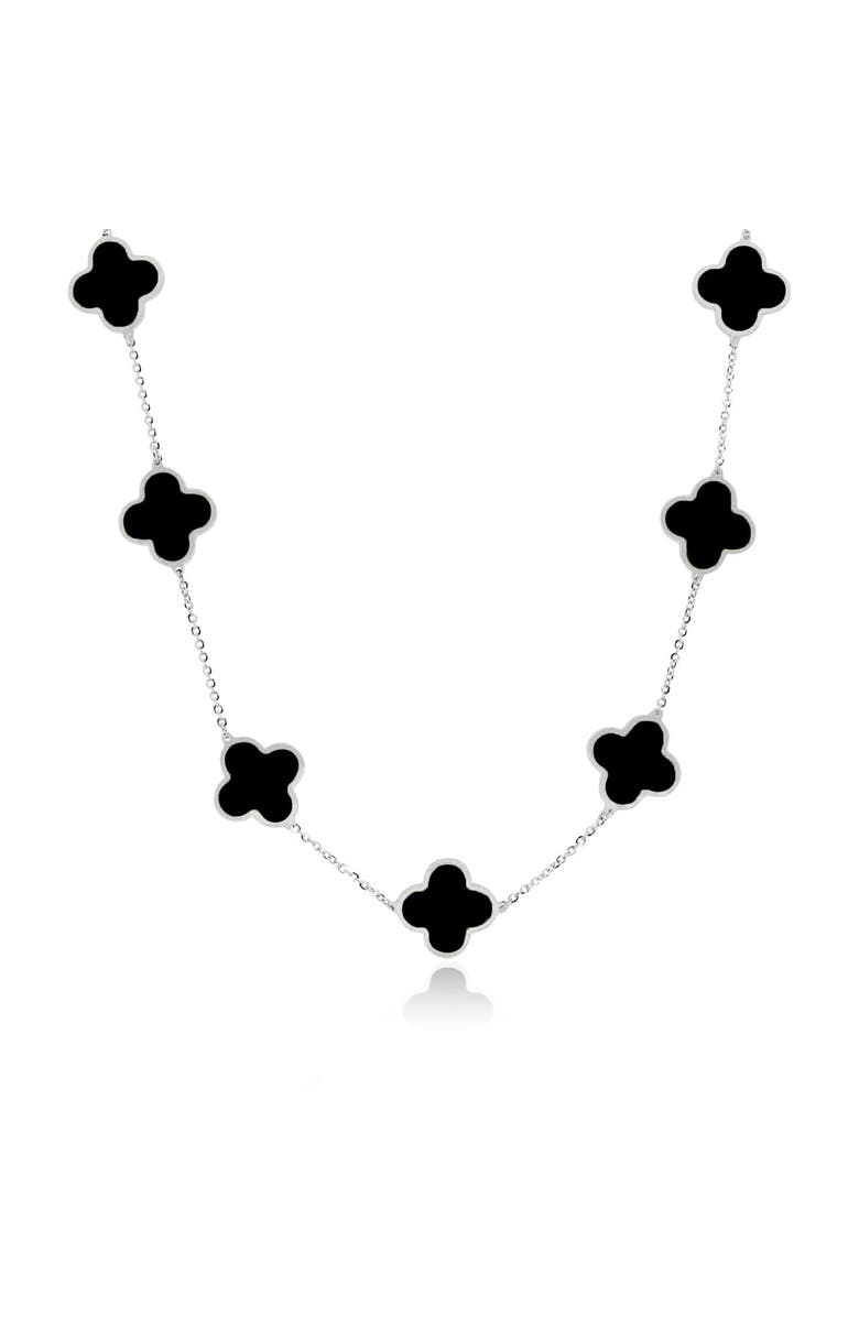 The Lovery Fine Jewelry Large Onyx Clover Necklace, Main, color, Onyx/ White Gold