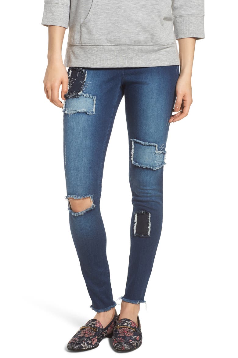 High Waist Distressed Denim Leggings, Main, color, INK WASH