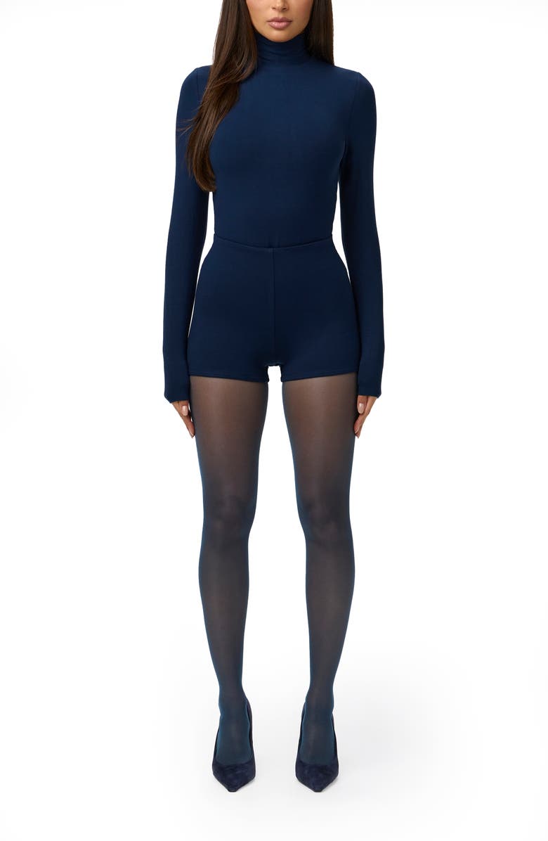 Naked Wardrobe Butter Turtleneck Long Sleeve Bodysuit, Alternate, color, Navy Blue