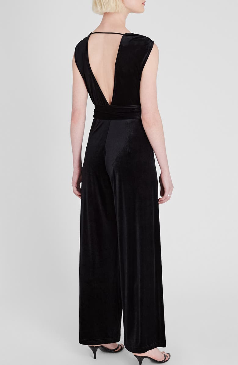Club Monaco Tie Waist Sleeveless Velvet Jumpsuit, Alternate, color, 