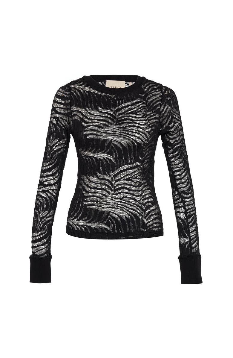 THEO The Label Artemis Fern Lace Long-Sleeve Top, Main, color, Black