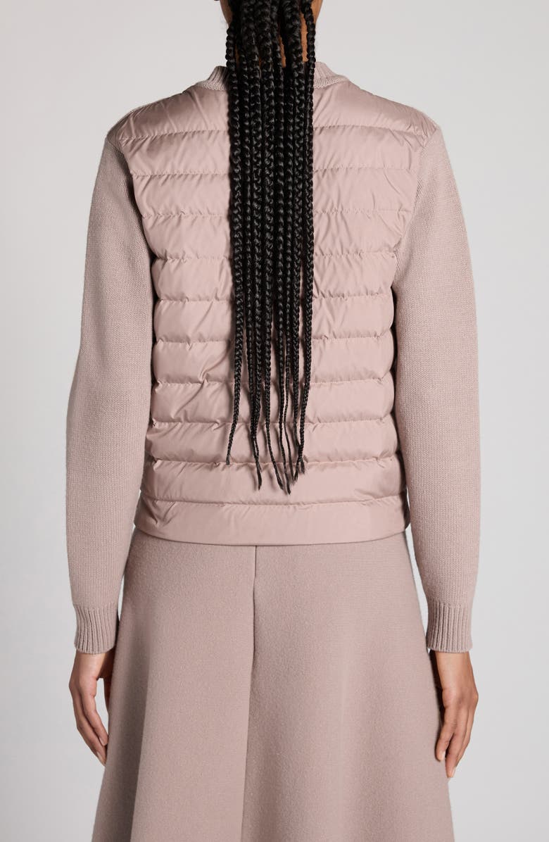 Moncler Wool Blend Knit & Quilted Down Cardigan, Alternate, color, Pink Taupe