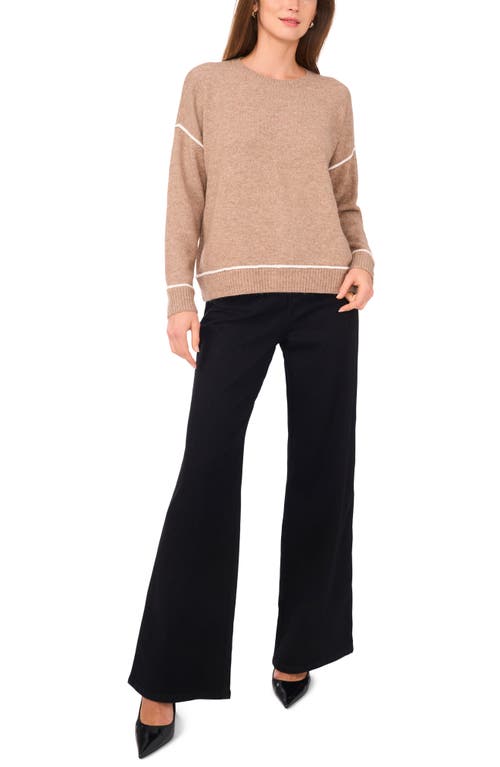 Vince Camuto Contrast Trim Crewneck Sweater In Brown