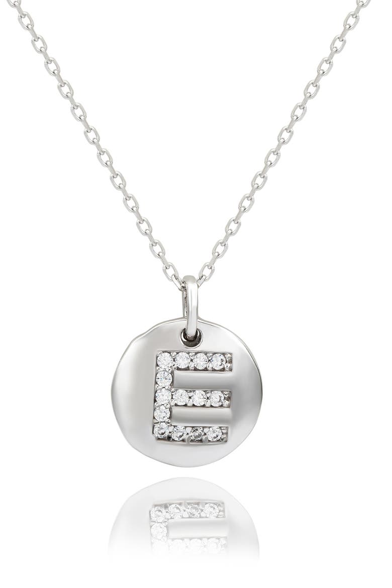 Cubic Zirconia Initial Disc Pendant Necklace, Main, color, WHITE - E
