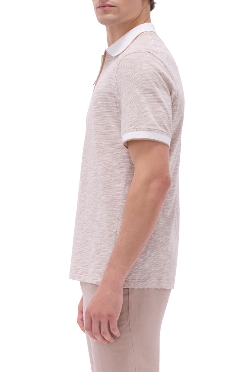 Bugatchi Cotton & Linen Quarter Zip Polo, Alternate, color, Camel