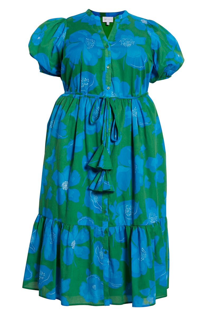 SUGARLIPS Rori Floral Beth Tiered Cotton Midi Dress, Alternate, color, Green/ Blue/ Multi