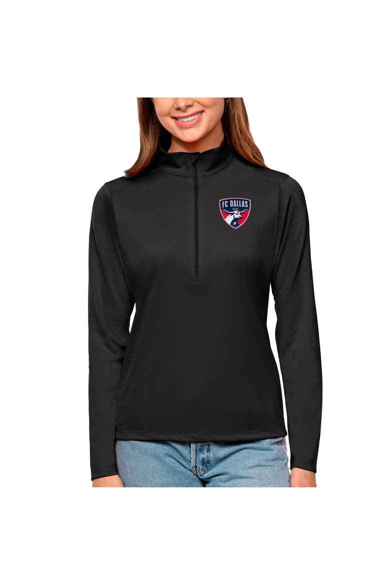 Women's Antigua Black FC Dallas Tribute Quarter-Zip Pullover Top, Main, color, Black