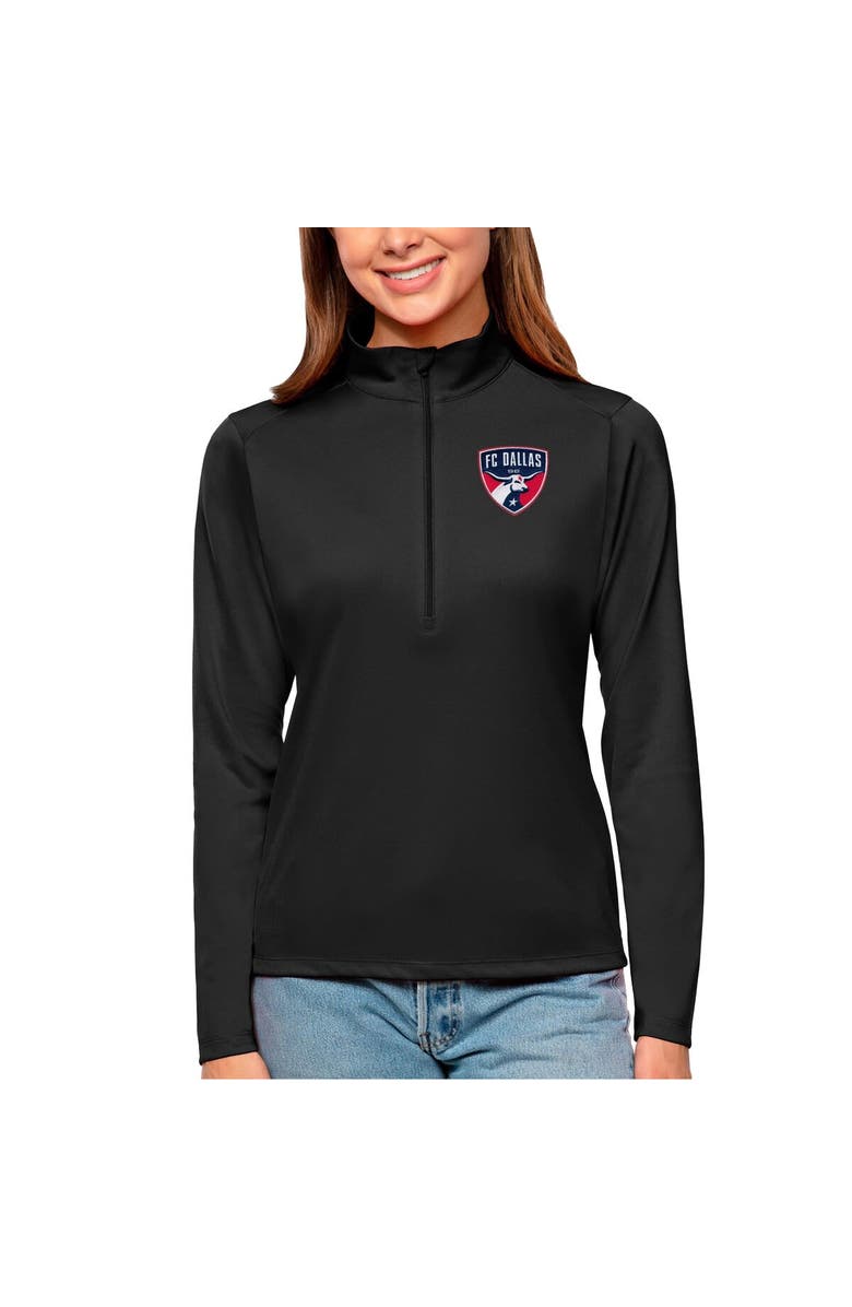 ANTIGUA Women's Antigua Black FC Dallas Tribute Quarter-Zip Pullover Top, Main, color, 
