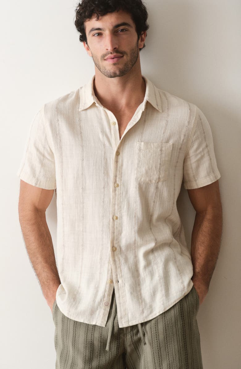Marine Layer Selvage Short Sleeve Button Up Shirt, Alternate, color, Cream Embroidery