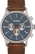 Nixon Sentry Chronograph Leather Strap Watch, 42mm
