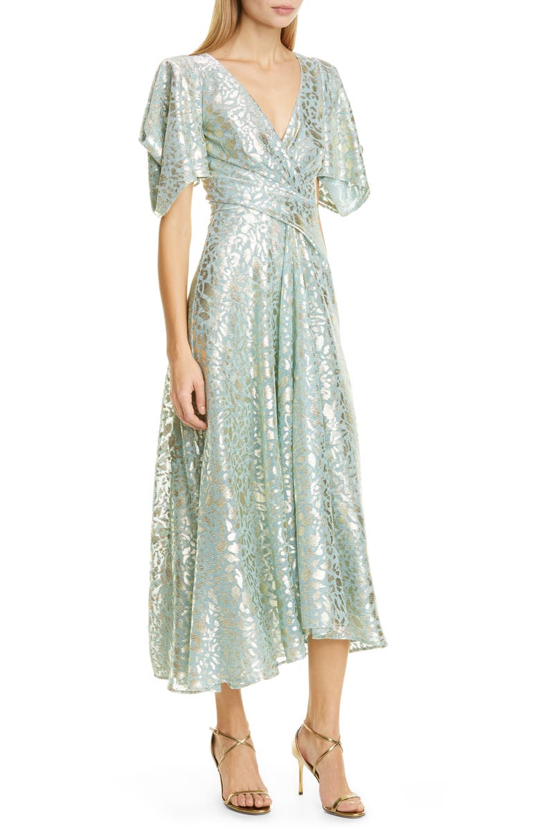 Talbot Runhof Metallic Animal Spot Voile Midi Dress, Main, color,