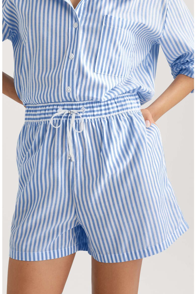 Stripe High Waist Woven Sleep Shorts, Main, color, VISTA BLUE COASTAL STRIPE