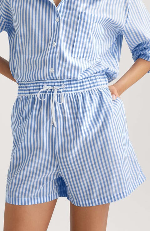 Stripe High Waist Woven Sleep Shorts