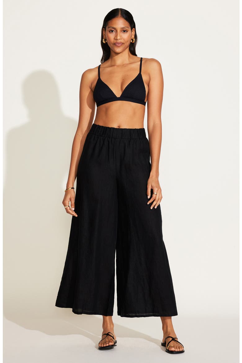 Tallows Wide Leg Linen Cover-Up Pants, Alternate, color, BLACK