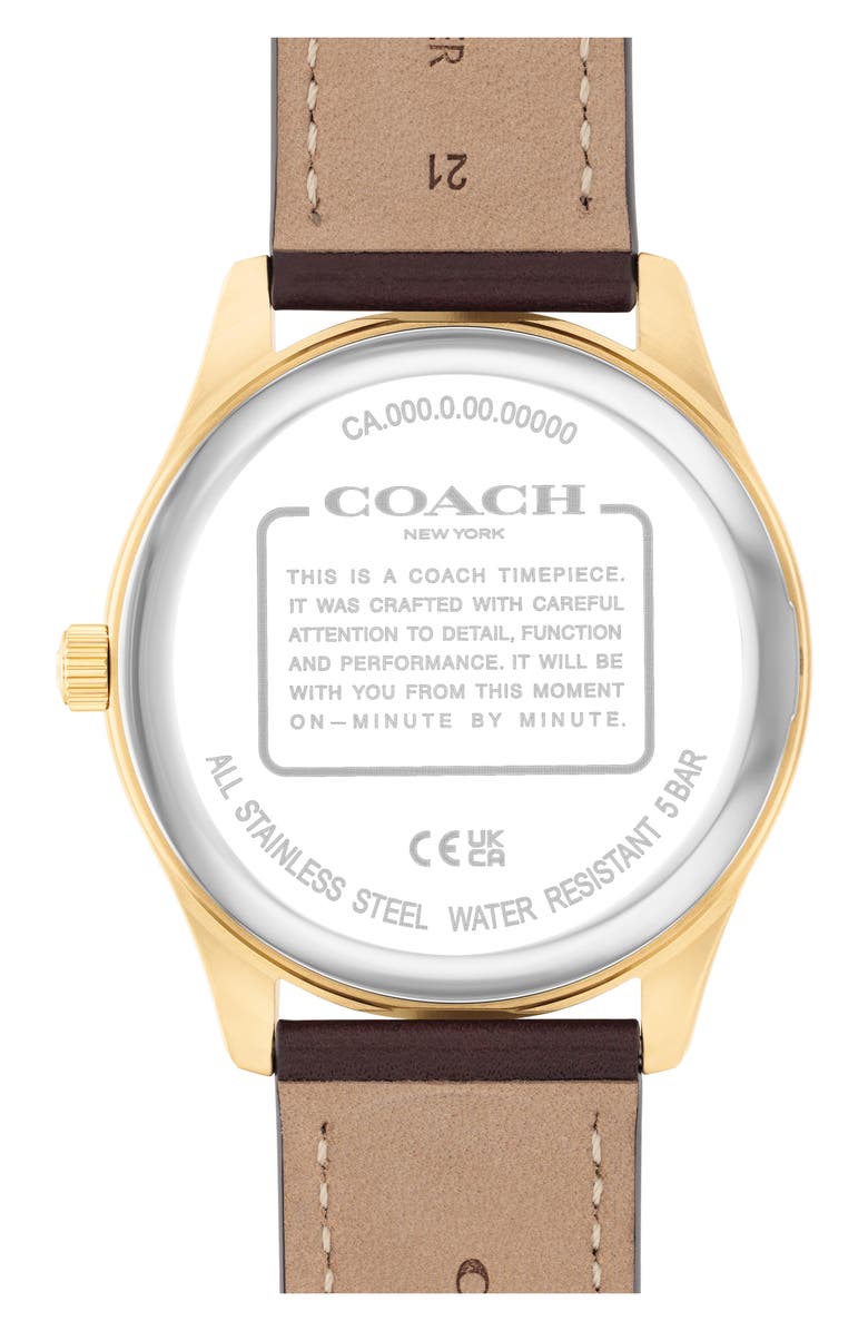 COACH Oliver Leather Strap Watch, 41mm, Alternate, color, White