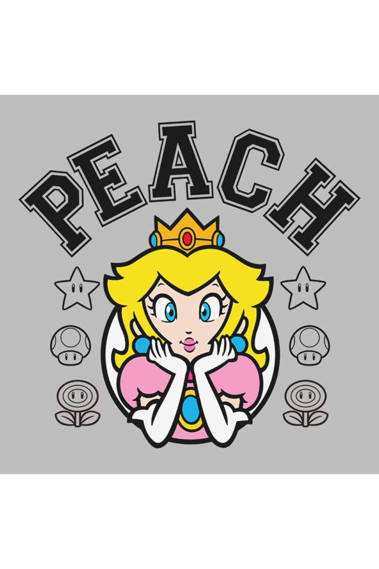 Girl's Nintendo Peach Varsity Badge  Graphic T-Shirt, Alternate, color, Athletic Heather