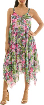 Nina Leonard Patterned Handkerchief Hem Dress