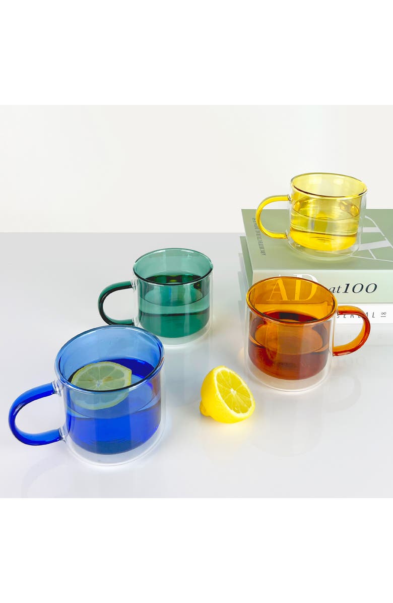 CLOUDNOLA Cubo Set of 4 Medium Glass Mugs, Alternate, color, Multicolored