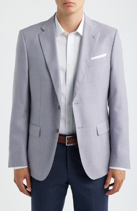 Hutson Slim Fit Light Light Purple Houndstooth Check Virgin Wool Sport Coat