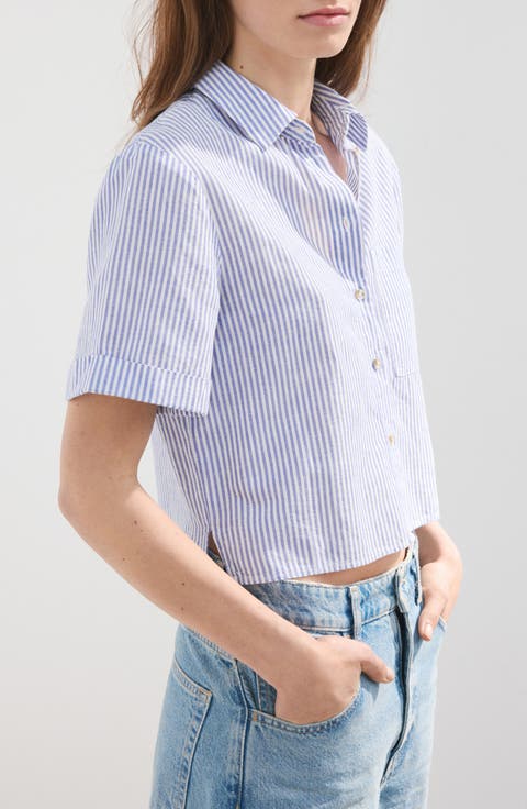 Stripe Short Sleeve Button-Up Shirt