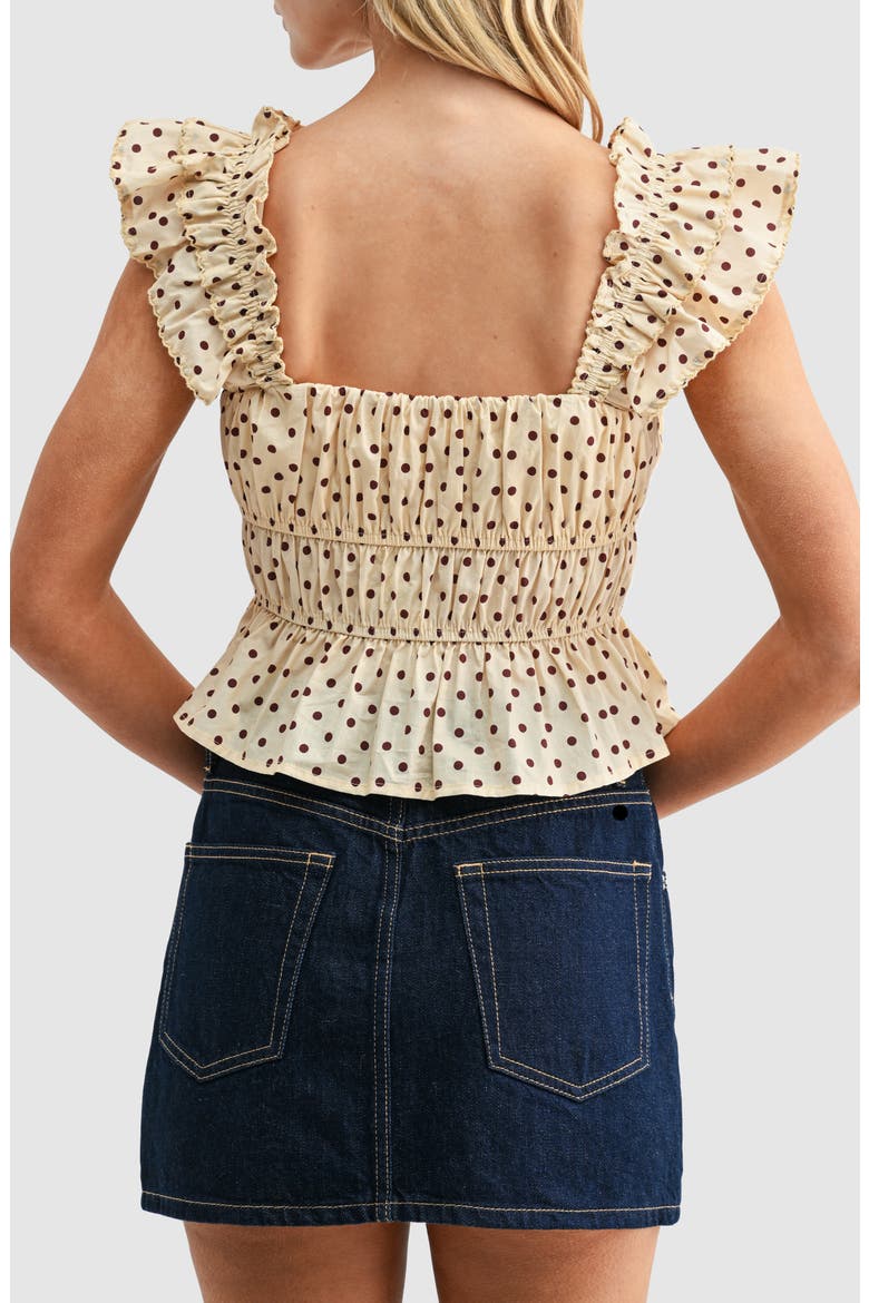 Polka Dot Peplum Top, Alternate, color, BUTTER BROWN DOT