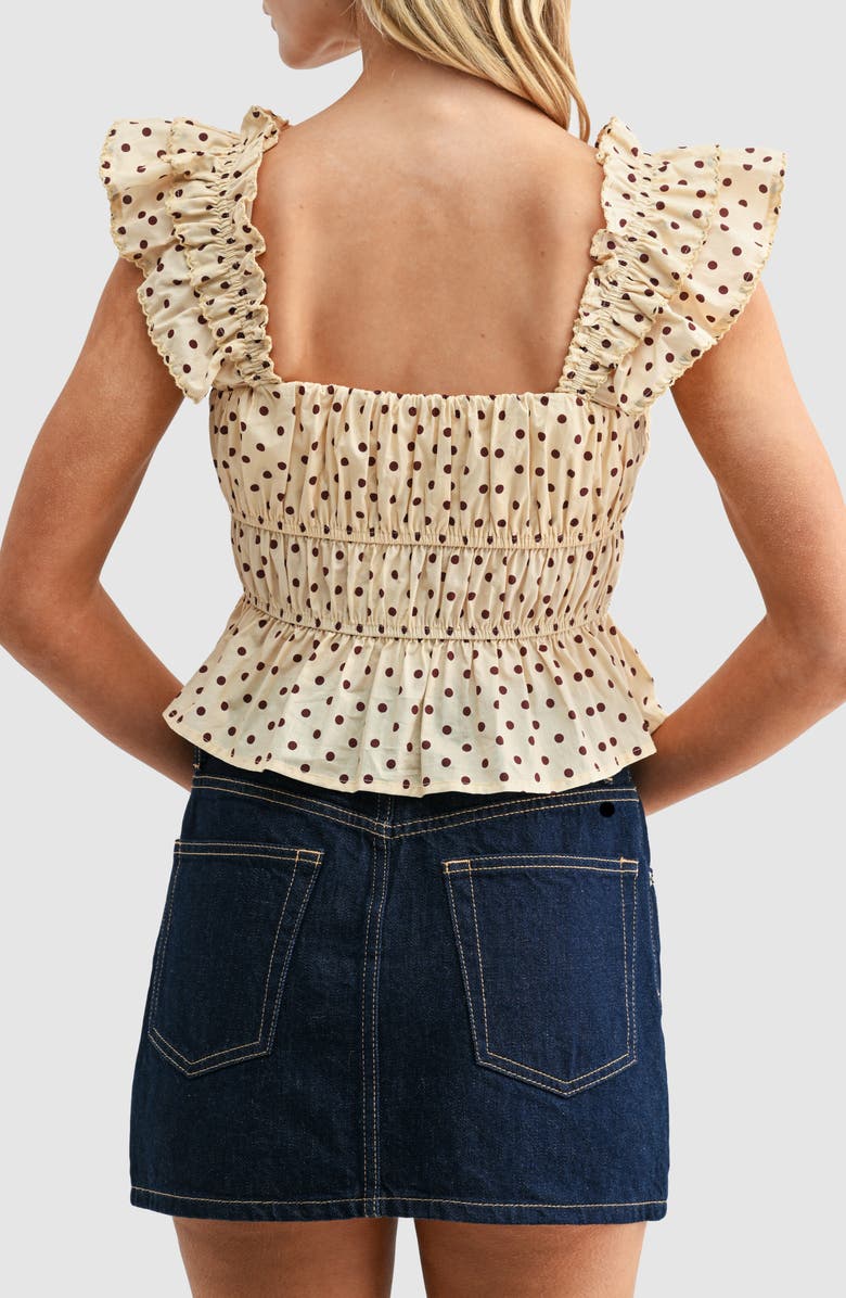 All in Favor Polka Dot Peplum Top, Alternate, color, Butter Brown Dot