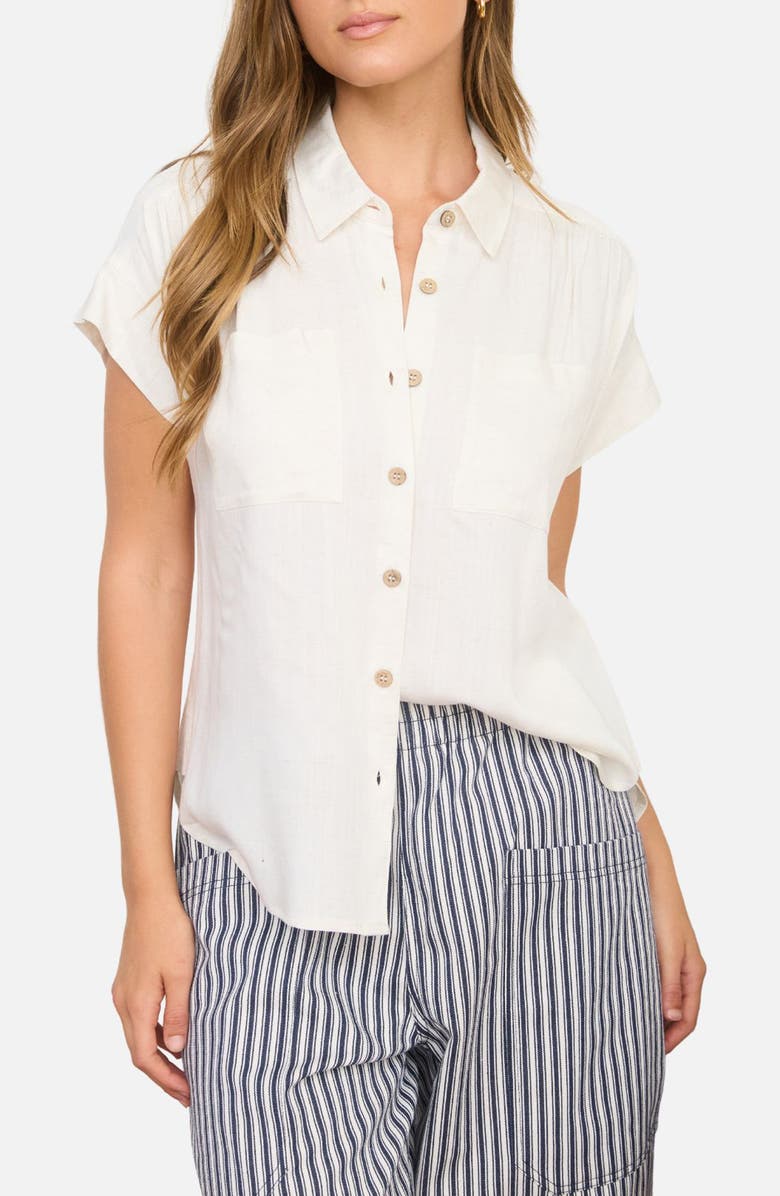 Blu Pepper Solid Short Sleeve Button-Up Shirt, Main, color, Oatmeal