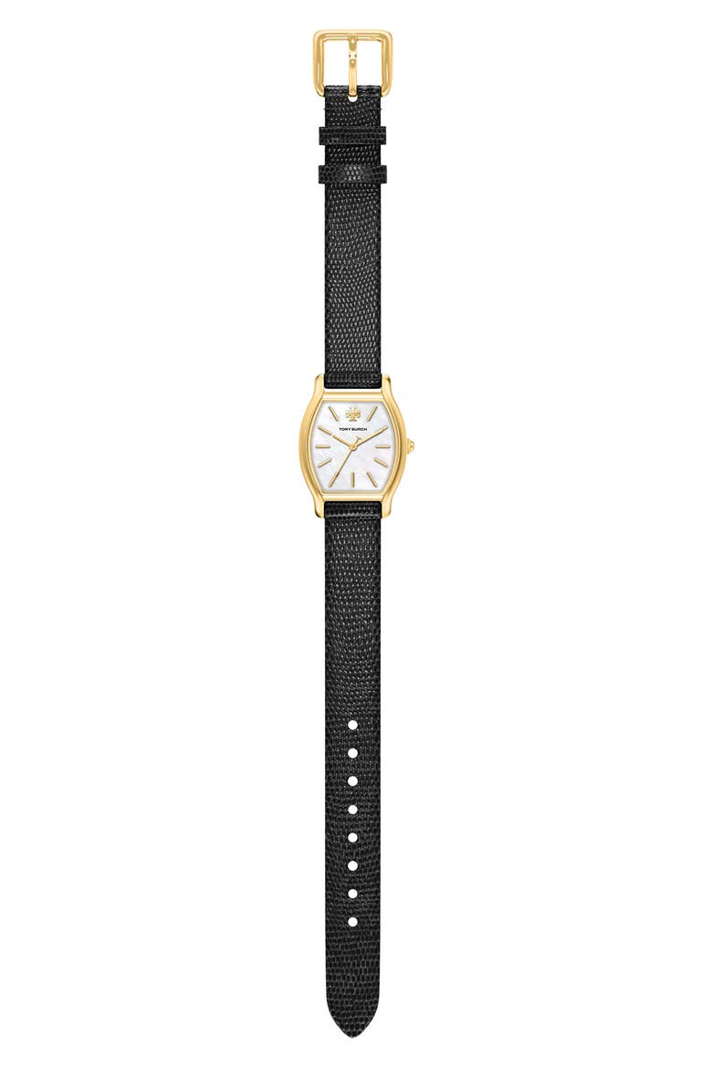 The Small Eleanor Small Curve Leather Strap Watch, 23mm x 31mm, Alternate, color, BLACK