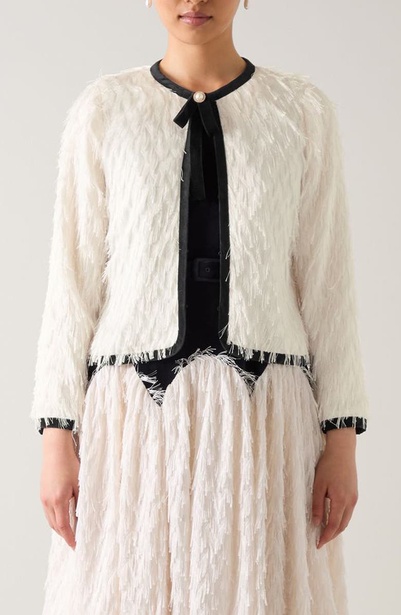 LK Bennett Allegra Tie Neck Contrast Trim Jacket, Main, color, Black Ivory