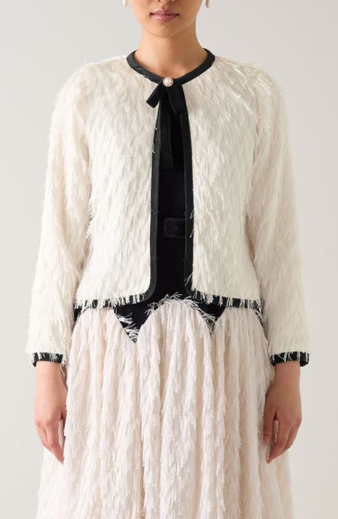 Allegra Tie Neck Contrast Trim Jacket