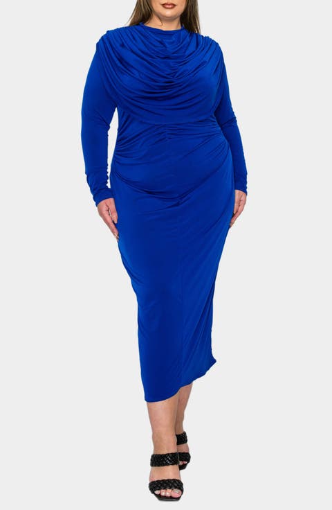 Aurora Elegance Long Sleeve Body-Con Midi Dress (Plus)