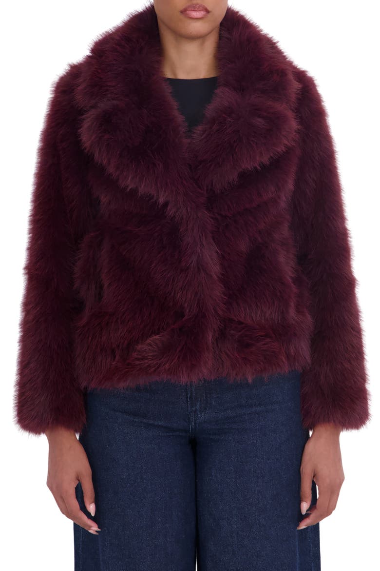 Faux Fur Blazer, Main, color, BURGUNDY