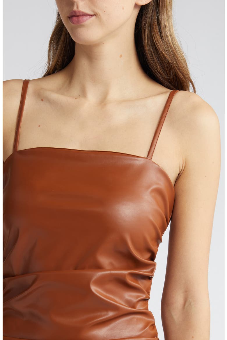 Ruched Faux Leather Dress, Alternate, color, BROWN