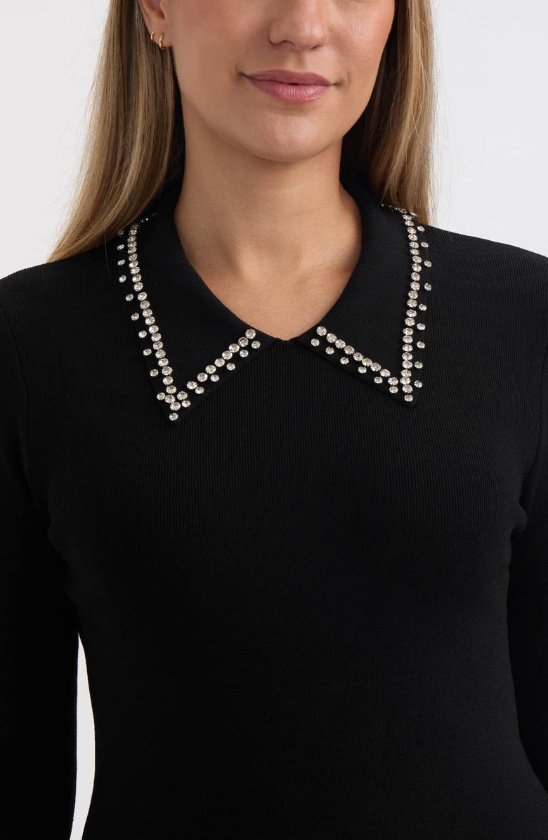 Ellen Tracy Embellished Collar Long Sleeve Sweater Dress, Alternate, color, Black