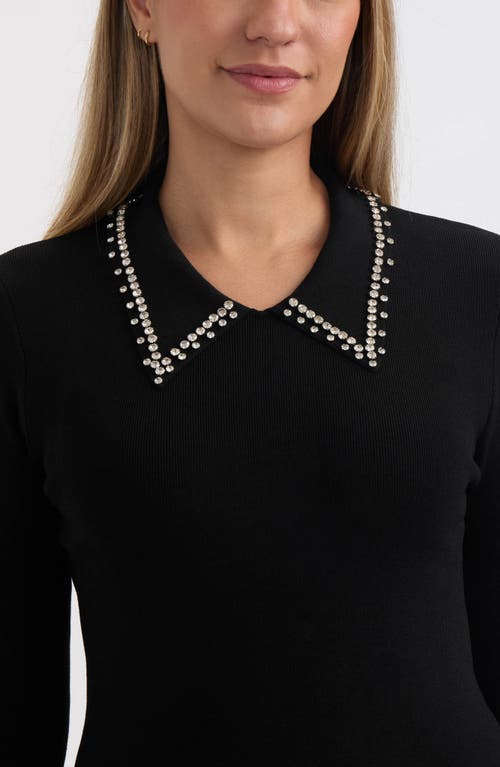 Ellen Tracy Embellished Collar Long Sleeve Sweater Dress In Black