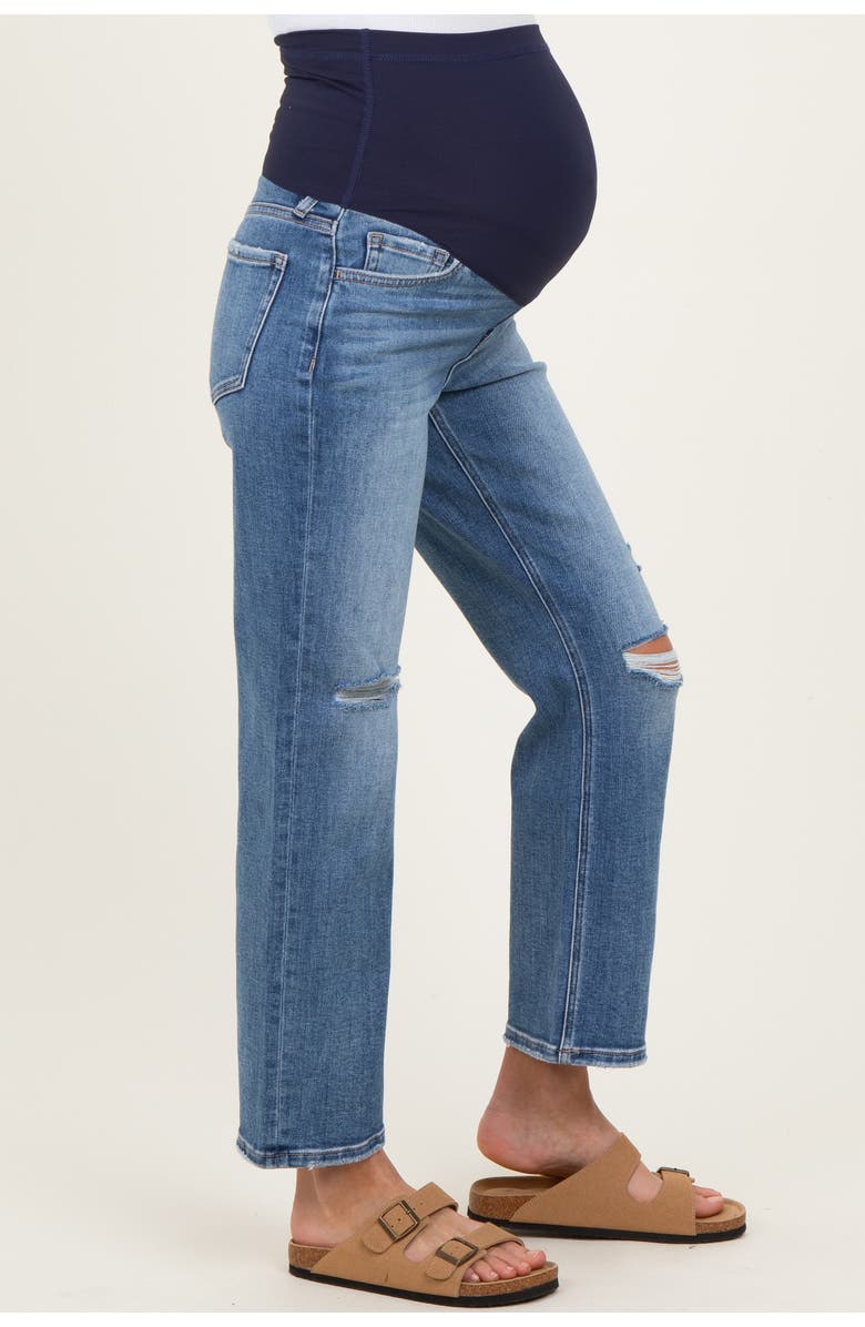 PinkBlush Distressed Open Knee Ankle Straight Leg Maternity Jeans, Alternate, color,
