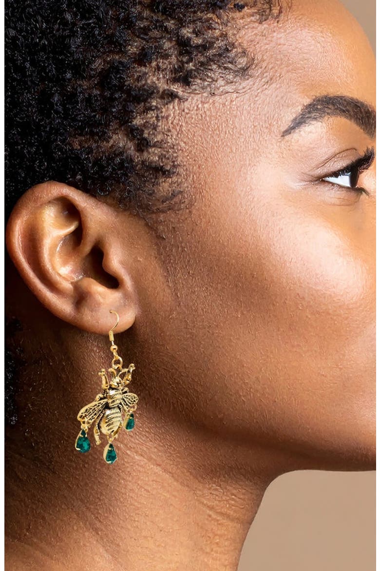 Vintage Cicada Gem Earrings, Alternate, color, Green