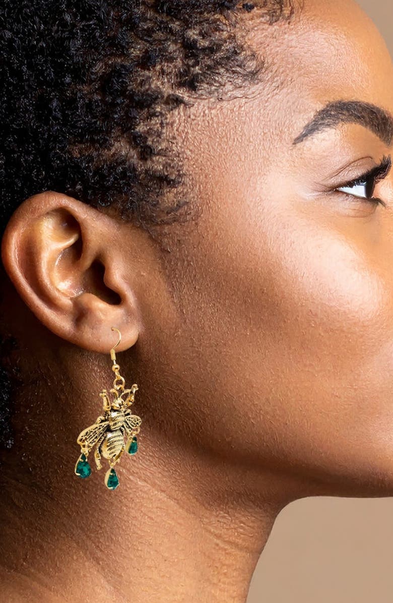 Humanist Beauty Vintage Cicada Gem Earrings, Alternate, color, Green