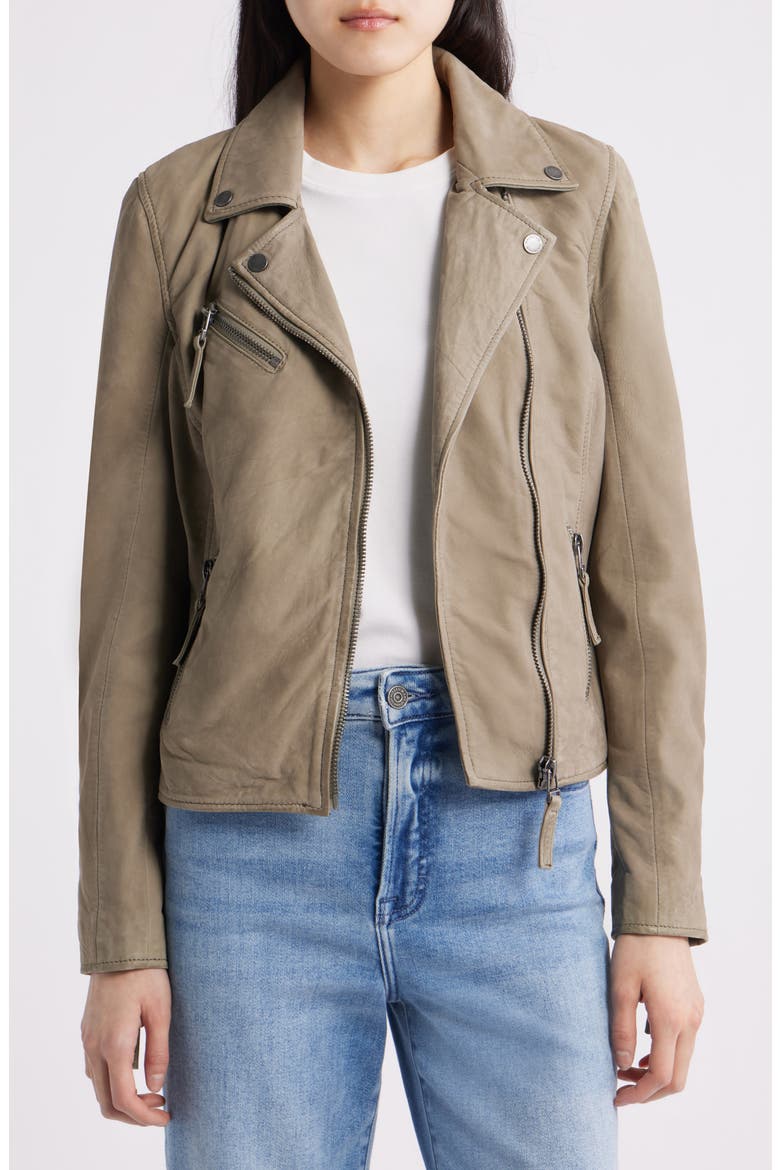 Misty Star Back Detail Leather Moto Jacket, Alternate, color, SAGE